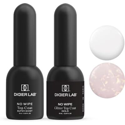 DIDIER LAB Gel Top Coat Set Super Shiny et Glitter Gold Finition ultra brillante et dorée étincelante Formule sans nettoyage longue durée Protection professionnelle pour ongles en gel 2 x 10 DIDIER LAB Gel Top Coat Set Super Shiny et Glitter Gold Finition ultra brillante et dorée étincelante Formule sans nettoyage longue durée Protection professionnelle pour ongles en gel 2 x 10