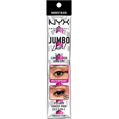 NYX PROFESSIONAL MAKEUP Eyeliner Adhésif pour Cils 2-en-1, Longue Tenue, Formule Waterproof, Pointe Feutre, Jumbo Lash!, Baddest Black NYX PROFESSIONAL MAKEUP Eyeliner Adhésif pour Cils 2-en-1, Longue Tenue, Formule Waterproof, Pointe Feutre, Jumbo Lash!, Baddest Black