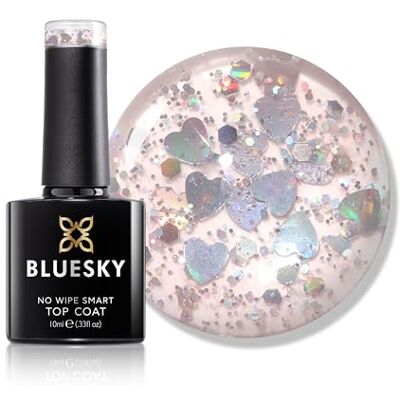 BLUESKY Heart Romance No Wipe Top Coat 10ml, Pink Heart Glitter Gel Nail Polish for 21 Day Manicure, Requires Curing Under LED UV Nail Lamp BLUESKY Heart Romance No Wipe Top Coat 10ml, Pink Heart Glitter Gel Nail Polish for 21 Day Manicure, Requires Curing Under LED UV Nail Lamp