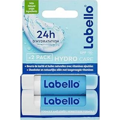 Labello Duo Hydro-Care (2 x 5,5 ml), Baume à lèvres FPS 15 hydratation longue durée pendant 24H, Soin des lèvres enrichi en huiles naturelles et au beurre de karité Labello Duo Hydro-Care (2 x 5,5 ml), Baume à lèvres FPS 15 hydratation longue durée pendant 24H, Soin des lèvres enrichi en huiles naturelles et au beurre de karité
