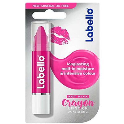 Labello Crayon Balsamo Labbra Coloré 02 Hot Pink, Matitone Labbra Colorée et Hydrate, Sans Huiles Minéraux et Parabèens, 1 Lipstick Labello Crayon Balsamo Labbra Coloré 02 Hot Pink, Matitone Labbra Colorée et Hydrate, Sans Huiles Minéraux et Parabèens, 1 Lipstick