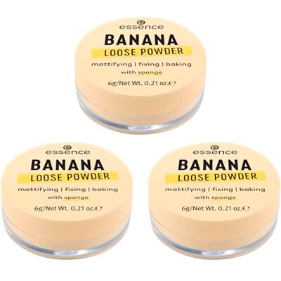 Essence Cosmetics essence Banana Loose Powder, jaune, matifiant, fixant, correcteur de couleur, translucide, mat, végétalien, sans huile, sans parfum, sans alcool, 3 x 6 g Essence Cosmetics essence Banana Loose Powder, jaune, matifiant, fixant, correcteur de couleur, translucide, mat, végétalien, sans huile, sans parfum, sans alcool, 3 x 6 g