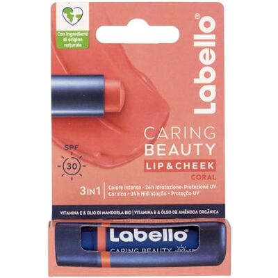 Labello Caring Beauty Lip & Cheek Coral Baume à lèvres et joues avec une note de couleur corail, baume à lèvres coloré et blush stick 2 en 1, baume à lèvres hydratant avec protection SPF 30 Labello Caring Beauty Lip & Cheek Coral Baume à lèvres et joues avec une note de couleur corail, baume à lèvres coloré et blush stick 2 en 1, baume à lèvres hydratant avec protection SPF 30
