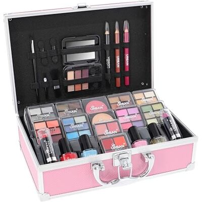 Love Urban Beauty Végétalien Trousse maquillage rose vif Kit maquillage 82 pièces adolescentes et femmes avec ombres à paupières, fards, rouges à lèvres et produits pour les ongles Love Urban Beauty Végétalien Trousse maquillage rose vif Kit maquillage 82 pièces adolescentes et femmes avec ombres à paupières, fards, rouges à lèvres et produits pour les ongles