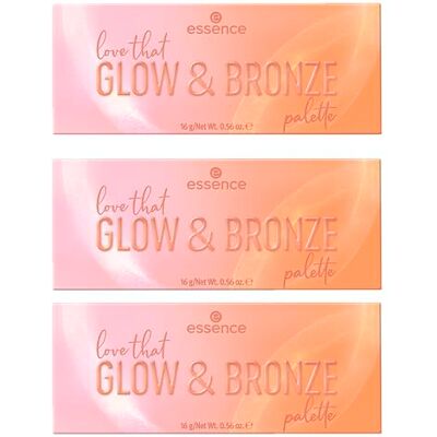 Essence Cosmetics Essence Love that GLOW & BRONZE Palette de surligneurs, multicolore, 3 couleurs, définissant, hautement pigmenté, chatoyant, coloré, végétalien, sans huile, sans parfum, sans alcool, lot de 3 (3 x 16 Essence Cosmetics Essence Love that GLOW & BRONZE Palette de surligneurs, multicolore, 3 couleurs, définissant, hautement pigmenté, chatoyant, coloré, végétalien, sans huile, sans parfum, sans alcool, lot de 3 (3 x 16