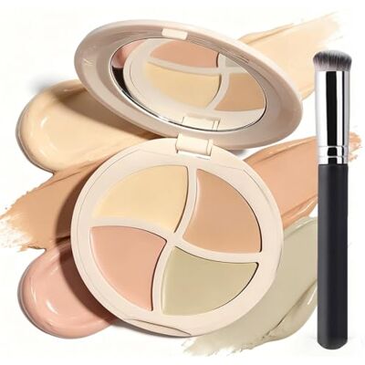 KTouler Pot de 4 couleurs correcteur complet avec pinceau, palette de correction de couleur, anti-rougeurs, contre les cernes, haute opacité et humidité, finition naturelle KTouler Pot de 4 couleurs correcteur complet avec pinceau, palette de correction de couleur, anti-rougeurs, contre les cernes, haute opacité et humidité, finition naturelle