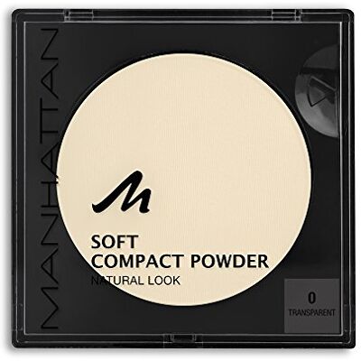 Manhattan Poudre compacte douce, poudre claire compacte avec houppette pour un teint mat et uniforme, couleur transparente 0, 1 x 9 g Manhattan Poudre compacte douce, poudre claire compacte avec houppette pour un teint mat et uniforme, couleur transparente 0, 1 x 9 g