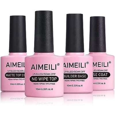 AIMEILI No Wipe Top Coat et Base Coat, Matte Top Coat, 5 en 1 Builder Base Vernis à Ongles Semi-Permanent Finition Mat et Brillante 10ml 4 Bouteilles Nail Starter Kit AIMEILI No Wipe Top Coat et Base Coat, Matte Top Coat, 5 en 1 Builder Base Vernis à Ongles Semi-Permanent Finition Mat et Brillante 10ml 4 Bouteilles Nail Starter Kit
