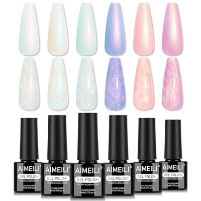 AIMEILI Vernis à Ongles Gel 6 Couleurs Brillant Perle Gel, Nacré avec Fil Shell Glitter Vernis Semi Permanent Soak Off UV LED Manucure Nail Art Longue Durée 5ml Kit 87 AIMEILI Vernis à Ongles Gel 6 Couleurs Brillant Perle Gel, Nacré avec Fil Shell Glitter Vernis Semi Permanent Soak Off UV LED Manucure Nail Art Longue Durée 5ml Kit 87