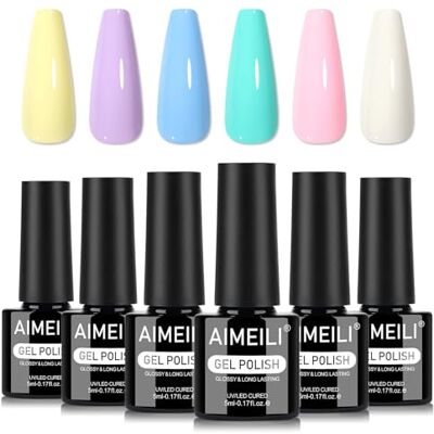 AIMEILI Vernis à Ongles Gel 6 Couleurs Bonbon Macaron Série, Vernis Semi Permanent Soak Off UV LED Manucure Nail Art Longue Durée 5ml Kit 90 AIMEILI Vernis à Ongles Gel 6 Couleurs Bonbon Macaron Série, Vernis Semi Permanent Soak Off UV LED Manucure Nail Art Longue Durée 5ml Kit 90