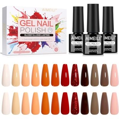 AIMEILI Vernis à Ongles Gel Semi Permanent 12 Couleurs Rose Rouge Marron Nude UV LED Soak Off Manucure Nail Art Longue Durée 5ml Kit 45 AIMEILI Vernis à Ongles Gel Semi Permanent 12 Couleurs Rose Rouge Marron Nude UV LED Soak Off Manucure Nail Art Longue Durée 5ml Kit 45