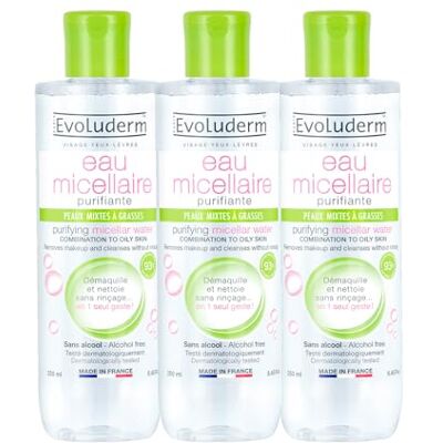 Evoluderm Eau Micellaire Démaquillante Peaux Mixtes à Grasses – 250 ml – 93% d'Origine Naturelle Végan Fabrication Française Lot de 3 x 250 ml Evoluderm Eau Micellaire Démaquillante Peaux Mixtes à Grasses – 250 ml – 93% d'Origine Naturelle Végan Fabrication Française Lot de 3 x 250 ml