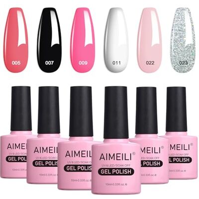 AIMEILI Vernis Semi Permanent Set 6pcs X 10ml Clair Nu Rose Paillettes Noir Blanc, Lot Saint-Valentin Vernis à Ongles Gel Soak Off UV LED Manucure Kit 1 AIMEILI Vernis Semi Permanent Set 6pcs X 10ml Clair Nu Rose Paillettes Noir Blanc, Lot Saint-Valentin Vernis à Ongles Gel Soak Off UV LED Manucure Kit 1