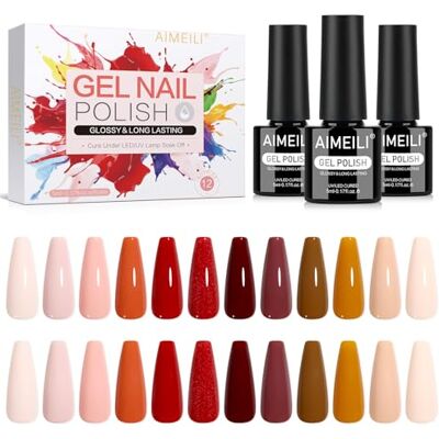 AIMEILI Vernis à Ongles Gel Semi Permanent 12 Couleurs Rose Rouge Marron Nude UV LED Soak Off Manucure Nail Art Longue Durée 5ml Kit 44 AIMEILI Vernis à Ongles Gel Semi Permanent 12 Couleurs Rose Rouge Marron Nude UV LED Soak Off Manucure Nail Art Longue Durée 5ml Kit 44