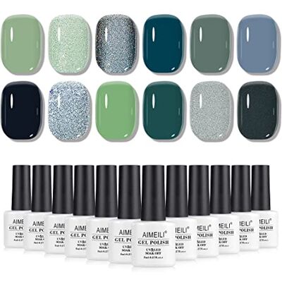 AIMEILI Lot de 12 Vernis à Ongles Gel UV Bleu Vernis Semi Permanent Soak Off UV LED Manucure Brillant Longue Durée 8ml KIT 12 AIMEILI Lot de 12 Vernis à Ongles Gel UV Bleu Vernis Semi Permanent Soak Off UV LED Manucure Brillant Longue Durée 8ml KIT 12