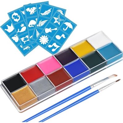 URAQT Palette de peinture pour le visage et le corps, palette de 12 couleurs , kit de peinture lavable à base d'huile pour le visage, sans danger, non toxique pour adultes URAQT Palette de peinture pour le visage et le corps, palette de 12 couleurs , kit de peinture lavable à base d'huile pour le visage, sans danger, non toxique pour adultes