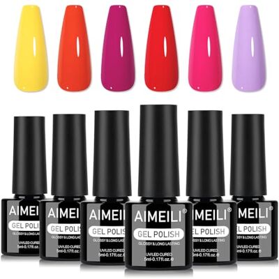 AIMEILI Vernis à Ongles Gel 6 Couleurs Néon Printemps Été, Vernis Semi Permanent Soak Off UV LED Manucure Nail Art Longue Durée 5ml Kit 92 AIMEILI Vernis à Ongles Gel 6 Couleurs Néon Printemps Été, Vernis Semi Permanent Soak Off UV LED Manucure Nail Art Longue Durée 5ml Kit 92