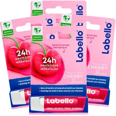 Labello Cerise Shine Burrocacao Lèvres Colorées à l'Arôme de Cerise Lip Baume Hydratant 24h avec Ingrédients Naturels 4 Bâtons Labello Cerise Shine Burrocacao Lèvres Colorées à l'Arôme de Cerise Lip Baume Hydratant 24h avec Ingrédients Naturels 4 Bâtons