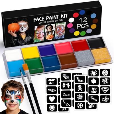 ShadowRealmTech Maquillage Halloween Enfant Kit pour Visage Fille de 12 Couleurs Palette Face Paint Makeup Professionnel pour Théâtre, Carnaval, Scène, Clown, Cosplay, Longue tenue, sûr et résistant à l'eau ShadowRealmTech Maquillage Halloween Enfant Kit pour Visage Fille de 12 Couleurs Palette Face Paint Makeup Professionnel pour Théâtre, Carnaval, Scène, Clown, Cosplay, Longue tenue, sûr et résistant à l'eau