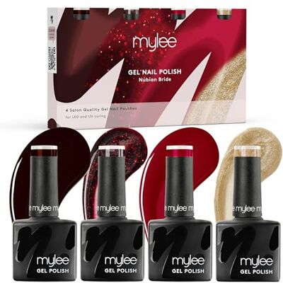 MYLEE Nubian Bride Lot de 4 vernis à ongles gel UV/LED, 4 x 8 ml, pour manucure, pédicure, longue durée, pour un usage professionnel en salon et à la maison, végétalien et sans expérimentation animale MYLEE Nubian Bride Lot de 4 vernis à ongles gel UV/LED, 4 x 8 ml, pour manucure, pédicure, longue durée, pour un usage professionnel en salon et à la maison, végétalien et sans expérimentation animale