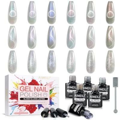 AIMEILI Vernis à Ongles Gel 6 Couleurs Magnétique avec Bâton, Holographique Cat Eye Vernis Semi Permanent Soak Off UV LED Manucure Nail Art Longue Durée 5ml Kit 102 AIMEILI Vernis à Ongles Gel 6 Couleurs Magnétique avec Bâton, Holographique Cat Eye Vernis Semi Permanent Soak Off UV LED Manucure Nail Art Longue Durée 5ml Kit 102