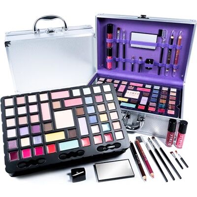 Glamza Kit de maquillage 68 pièces pour femmes et adolescentes – Comprend un étui de maquillage en aluminium argenté, des palettes de fard à paupières, du rouge à lèvres, des pinceaux de maquillage et plus encore Glamza Kit de maquillage 68 pièces pour femmes et adolescentes – Comprend un étui de maquillage en aluminium argenté, des palettes de fard à paupières, du rouge à lèvres, des pinceaux de maquillage et plus encore