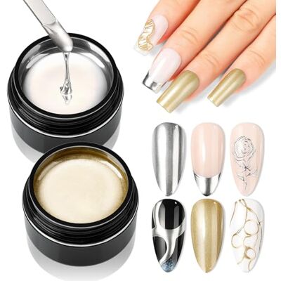 Nicedeco Gel de peinture métallique à effet miroir, vernis à ongles semi-permanent argent métallisé, 2 unités de 8 g, vernis chromé argent et or Metallic Gel Polish Nicedeco Gel de peinture métallique à effet miroir, vernis à ongles semi-permanent argent métallisé, 2 unités de 8 g, vernis chromé argent et or Metallic Gel Polish