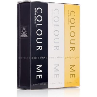 Colour Me Black/White/Gold Homme Triple Pack, Fragrance for Men, 3 x50ml, Eau de Parfum, by Milton-Lloyd Homme, noir, blanc et or, boisé frais et épicé, parfums durables pour homme, fabriqué en Angleterre, cadeau pour lui Colour Me Black/White/Gold Homme Triple Pack, Fragrance for Men, 3 x50ml, Eau de Parfum, by Milton-Lloyd Homme, noir, blanc et or, boisé frais et épicé, parfums durables pour homme, fabriqué en Angleterre, cadeau pour lui
