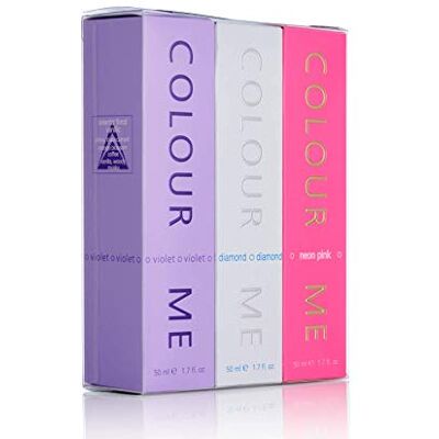 Colour Me Violet/Diamond/Neon Pink Triple Pack, Fragrance for Women, 3 x 50ml Eau de Parfum, by Milton-Lloyd Colour Me Violet/Diamond/Neon Pink Triple Pack, Fragrance for Women, 3 x 50ml Eau de Parfum, by Milton-Lloyd