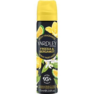 Yardley Freesia 75 ml B/Spray Floral Body Mist with Notes of Bergamot and Lemon, 95% Natural Ingredients, Vegan and Cruelty Free, UK Made Yardley Freesia 75 ml B/Spray Floral Body Mist with Notes of Bergamot and Lemon, 95% Natural Ingredients, Vegan and Cruelty Free, UK Made