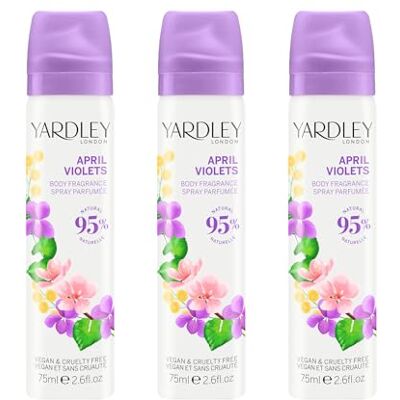 Yardley London April Violets Body Spray, Floral Mist, 3x 75ml Floral Body Mist with Delicate Notes of Violet and Citrus, Light Refreshing Fragrance, Vegan and Cruelty Free, UK Made Yardley London April Violets Body Spray, Floral Mist, 3x 75ml Floral Body Mist with Delicate Notes of Violet and Citrus, Light Refreshing Fragrance, Vegan and Cruelty Free, UK Made