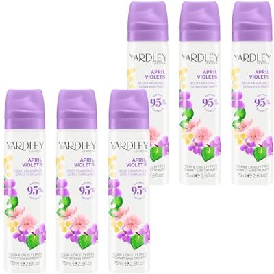 Yardley London April Violets Body Spray, Floral Mist, 6x 75ml Floral Body Mist with Delicate Notes of Violet and Citrus, Light Refreshing Fragrance, Vegan and Cruelty Free, UK Made Yardley London April Violets Body Spray, Floral Mist, 6x 75ml Floral Body Mist with Delicate Notes of Violet and Citrus, Light Refreshing Fragrance, Vegan and Cruelty Free, UK Made