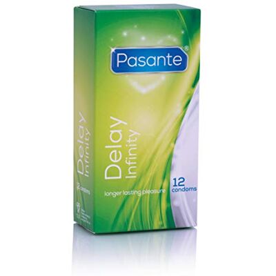 Pasante Infinity (Delay), préservatifs retardateurs anti-éjaculation précoce – Long amour, plus d'endurance et satisfaction optimale pour les deux partenaires, 1 x 12 pièces (lot de 12) Pasante Infinity (Delay), préservatifs retardateurs anti-éjaculation précoce – Long amour, plus d'endurance et satisfaction optimale pour les deux partenaires, 1 x 12 pièces (lot de 12)