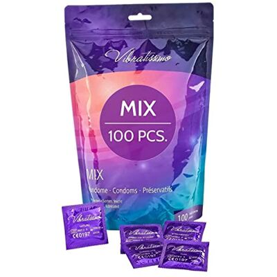 Vibratissimo Préservatifs Mix lot de 100 mixtes I Sensationnels & extra lubrifiés I Préservatifs pour hommes I Pochette de préservatifs aromatisés I Préservatifs ultra fins nervures & stries Vibratissimo Préservatifs Mix lot de 100 mixtes I Sensationnels & extra lubrifiés I Préservatifs pour hommes I Pochette de préservatifs aromatisés I Préservatifs ultra fins nervures & stries