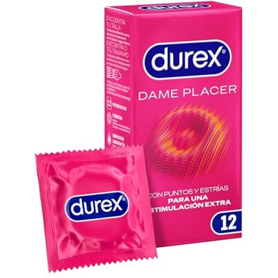 Durex Dame Placer Preservativos con Puntos y Estrías, 12 Condones Durex Dame Placer Preservativos con Puntos y Estrías, 12 Condones