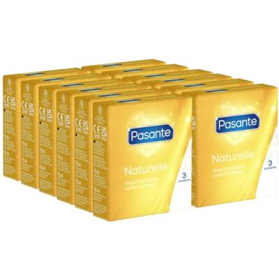 Pasante Lot de 12 x 3 préservatifs naturels anatomiques avec ajustement confortable Pasante Lot de 12 x 3 préservatifs naturels anatomiques avec ajustement confortable