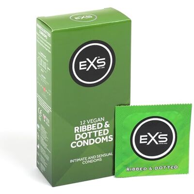 EXS Préservatifs avec reliefs Latex naturel silicone lubrifié Avec des billes Vegan 12 Pièces EXS Préservatifs avec reliefs Latex naturel silicone lubrifié Avec des billes Vegan 12 Pièces