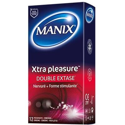 Manix Xtra Pleasure : Boite de 10 Préservatifs pour Homme, Nervurés et Stimulants/Lubrifiés et de Taille Standard/Diamètre 52mm Manix Xtra Pleasure : Boite de 10 Préservatifs pour Homme, Nervurés et Stimulants/Lubrifiés et de Taille Standard/Diamètre 52mm