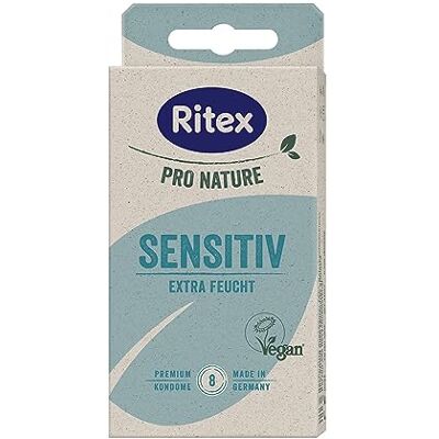 Ritex Lot de 8 préservatifs Pro Nature Sensitiv Naturellement extra humides Durable, équitable, fabriqué en Allemagne Ritex Lot de 8 préservatifs Pro Nature Sensitiv Naturellement extra humides Durable, équitable, fabriqué en Allemagne
