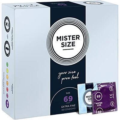 MISTER SIZE Préservatifs vraiment délicats 69 mm en paquet de 36 / extra fins, extra humides/en latex de caoutchouc 100% naturel dans votre taille 3XL / sensation naturelle en paquet de 36 MISTER SIZE Préservatifs vraiment délicats 69 mm en paquet de 36 / extra fins, extra humides/en latex de caoutchouc 100% naturel dans votre taille 3XL / sensation naturelle en paquet de 36