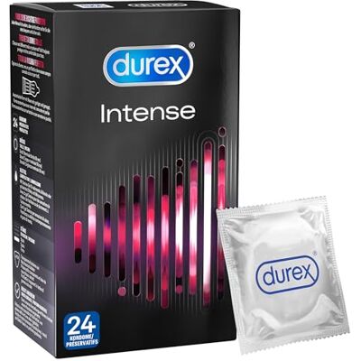 Durex Préservatifs Intense Ajustement parfait & déroulement facile Avec picots, nervures & humidifiés avec gel Desirex Arôme menthe agréable Lot de 24 (1 x 24 pièces) Durex Préservatifs Intense Ajustement parfait & déroulement facile Avec picots, nervures & humidifiés avec gel Desirex Arôme menthe agréable Lot de 24 (1 x 24 pièces)