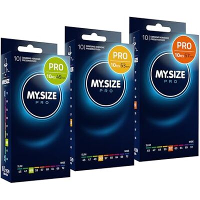 MY.SIZE Préservatifs PRO taille 2,3,4-49,53,57 mm, 3x10 préservatifs Parfaitement ajustés afin que chacun trouve sa taille MY.SIZE Préservatifs PRO taille 2,3,4-49,53,57 mm, 3x10 préservatifs Parfaitement ajustés afin que chacun trouve sa taille