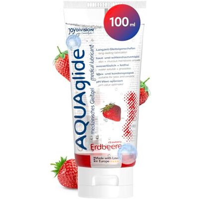 JOYDIVISION AQUAglide Lubrifiant Fraise 100 ml I Lubrifiant à base d'eau I Lubrifiant premium avec goût & parfum I Lubrifiant adapté aux préservatifs en latex I Lubrification longue durée JOYDIVISION AQUAglide Lubrifiant Fraise 100 ml I Lubrifiant à base d'eau I Lubrifiant premium avec goût & parfum I Lubrifiant adapté aux préservatifs en latex I Lubrification longue durée