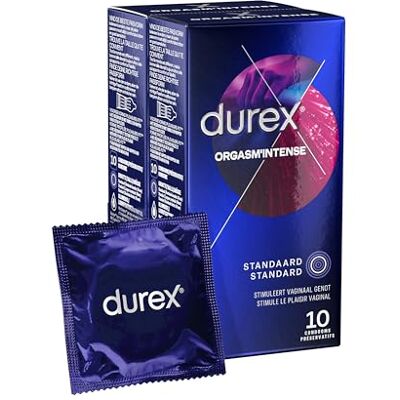 Durex Préservatifs Orgasm'Intense Préservatifs nervurés et picots avec gel stimulant 20 pièces Durex Préservatifs Orgasm'Intense Préservatifs nervurés et picots avec gel stimulant 20 pièces