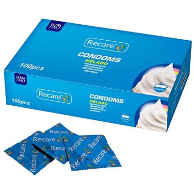 RECARE ® Lot de 100 préservatifs Latex en caoutchouc naturel Condoms for men Lot de 100 picots, goût glace molle RECARE ® Lot de 100 préservatifs Latex en caoutchouc naturel Condoms for men Lot de 100 picots, goût glace molle