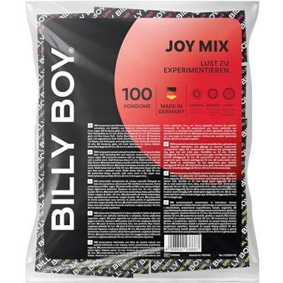 Billy Boy Joy Mix Lot de 100 préservatifs 52 mm, 56 mm, 55 mm (62 mm dans la partie supérieure) 5 variétés de préservatifs (1 x 100 pièces) Billy Boy Joy Mix Lot de 100 préservatifs 52 mm, 56 mm, 55 mm (62 mm dans la partie supérieure) 5 variétés de préservatifs (1 x 100 pièces)