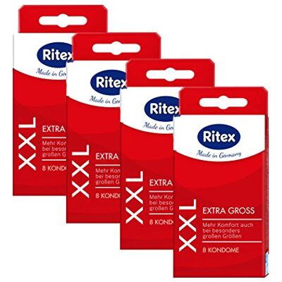 Ritex Lot de 32 (4 x 8) préservatifs taille XXL + 3 sachets de gel lubrifiant Vitalis (3 x 5 g) gratuits Ritex Lot de 32 (4 x 8) préservatifs taille XXL + 3 sachets de gel lubrifiant Vitalis (3 x 5 g) gratuits