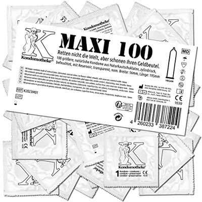 Kondomotheke MAXI Lot de 100 préservatifs de grande taille, 56 mm, de haute qualité, sûrs et fiables, adaptés aux exigences professionnelles, excellent rapport qualité-prix Kondomotheke MAXI Lot de 100 préservatifs de grande taille, 56 mm, de haute qualité, sûrs et fiables, adaptés aux exigences professionnelles, excellent rapport qualité-prix