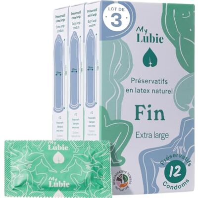 My Lubie Pack de 3 x 12 Préservatifs Grande Taille Ultra Fins Lubrifiés, Vegan, Équitables et Sains Préservatifs XXL 60mm Sensation Naturelles et Solidité Qualité premium My Lubie Pack de 3 x 12 Préservatifs Grande Taille Ultra Fins Lubrifiés, Vegan, Équitables et Sains Préservatifs XXL 60mm Sensation Naturelles et Solidité Qualité premium