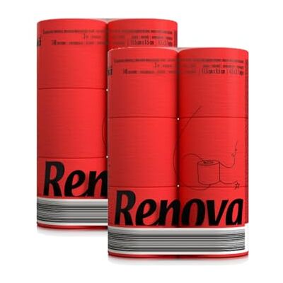Renova Lot de 12 rouleaux de papier toilette coloré 3 plis Doux Original Papier toilette Label noir Rouge Renova Lot de 12 rouleaux de papier toilette coloré 3 plis Doux Original Papier toilette Label noir Rouge